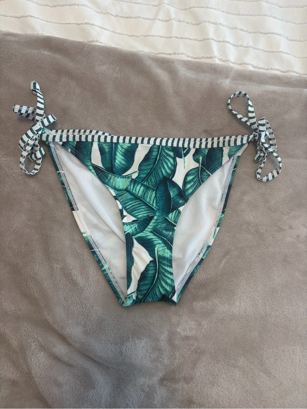 La Vie En Rose Aqua Green Leaf Print Tie-Side Bikini Bottoms medium